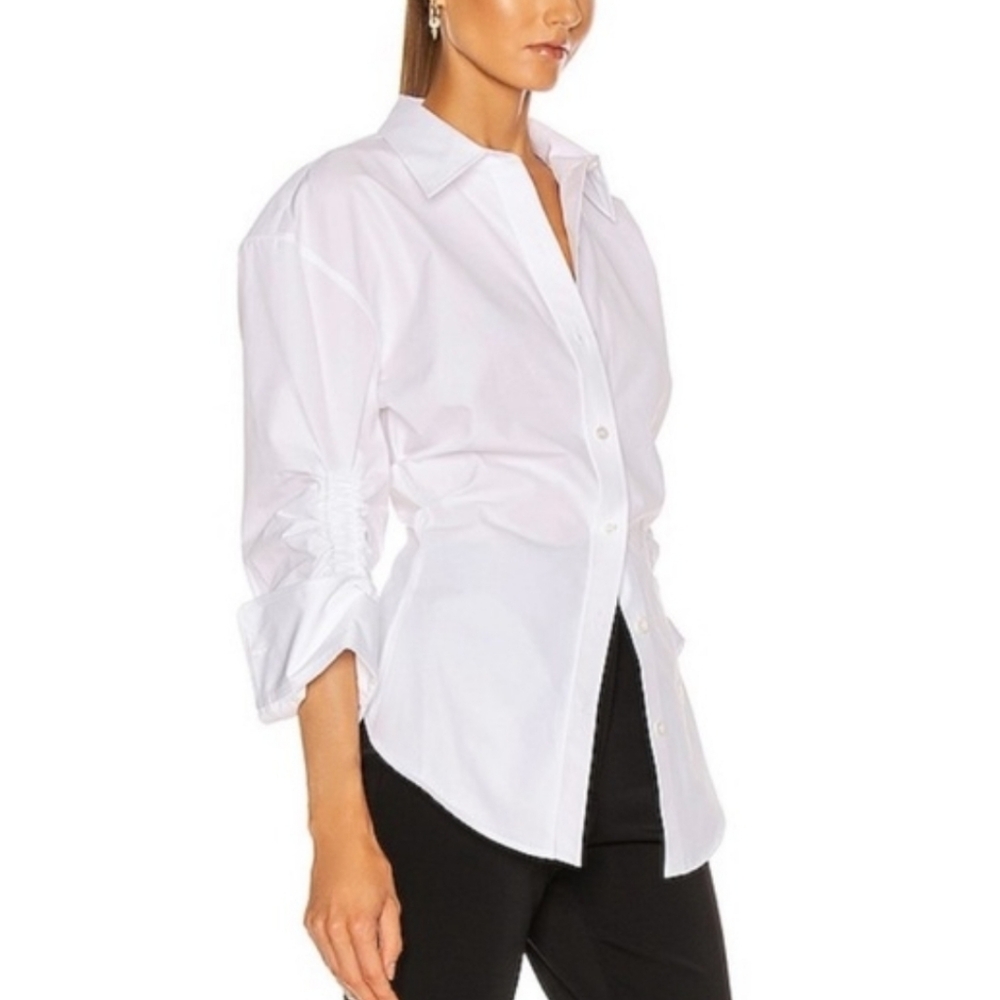 NWT$495 Alexander Wang Oversized Button-Down Ruched Cinched Waist Poplin Shirt 4